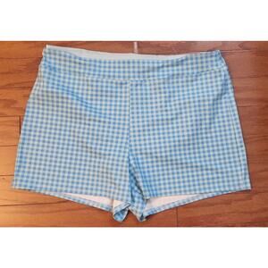 Lands End Womens Swim Shorts Size 18P Teal Checkerboard